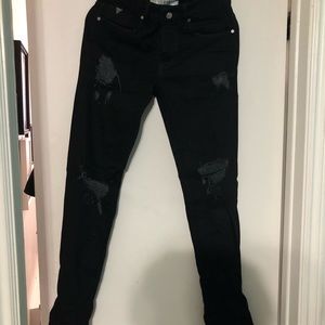 Mens black GUESS slim tapered ripped denim